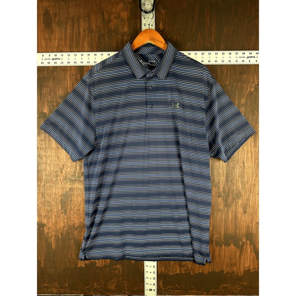 Under Armour HeatGear Golf Polo Shirt Striped Blue Purple Pink Men XL Activewear